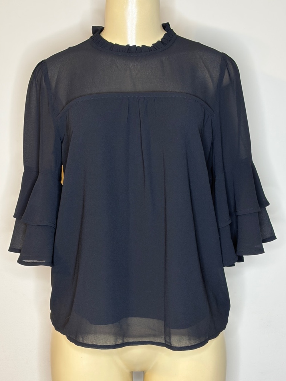Monteau Los Angeles Black Ruffle Neck Blouse Size S
